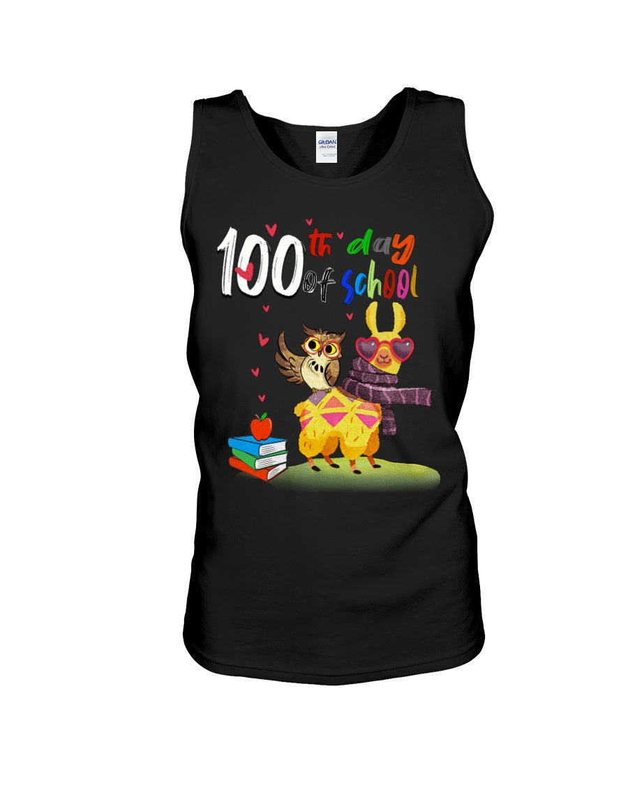 100Th Day Of School Funny Llama  And Owl Gifts For Students Unisex Tank Top