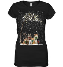 Load image into Gallery viewer, Cats Winter Tree Snowy Gifts Idea Ladies V-Neck
