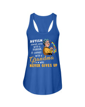 Load image into Gallery viewer, Autism Comes With A Grandma Who Never Gives Up Ladies Flowy Tank
