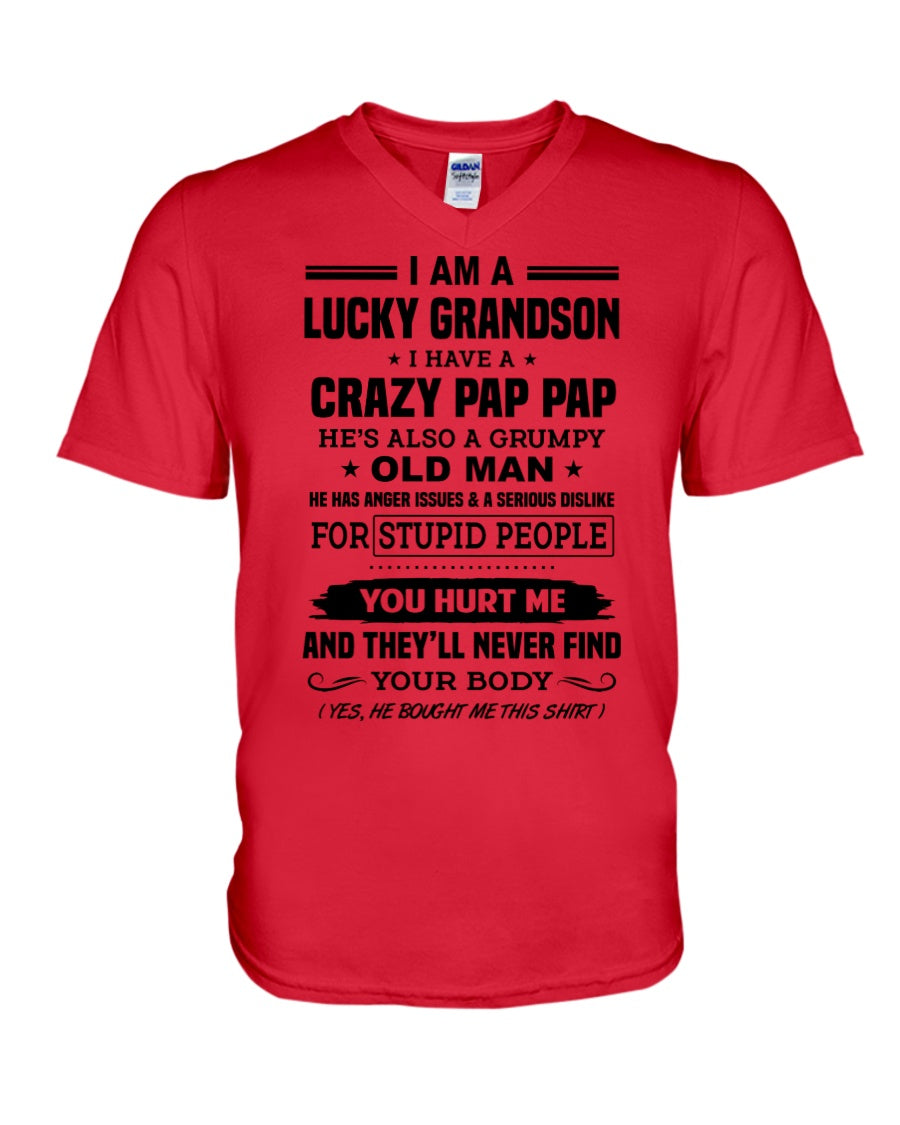 A Lucky Grandson Has A Crazy Pap Pap Guys V-Neck