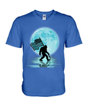 Load image into Gallery viewer, Bigfoot  Moon American Flag Custom Design For Bigfoot Lovers Guys V-Neck
