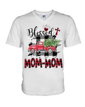 Load image into Gallery viewer, Blessed Mom-Mom Red Plaid Driving Car Custom Design Gifts Guys V-Neck
