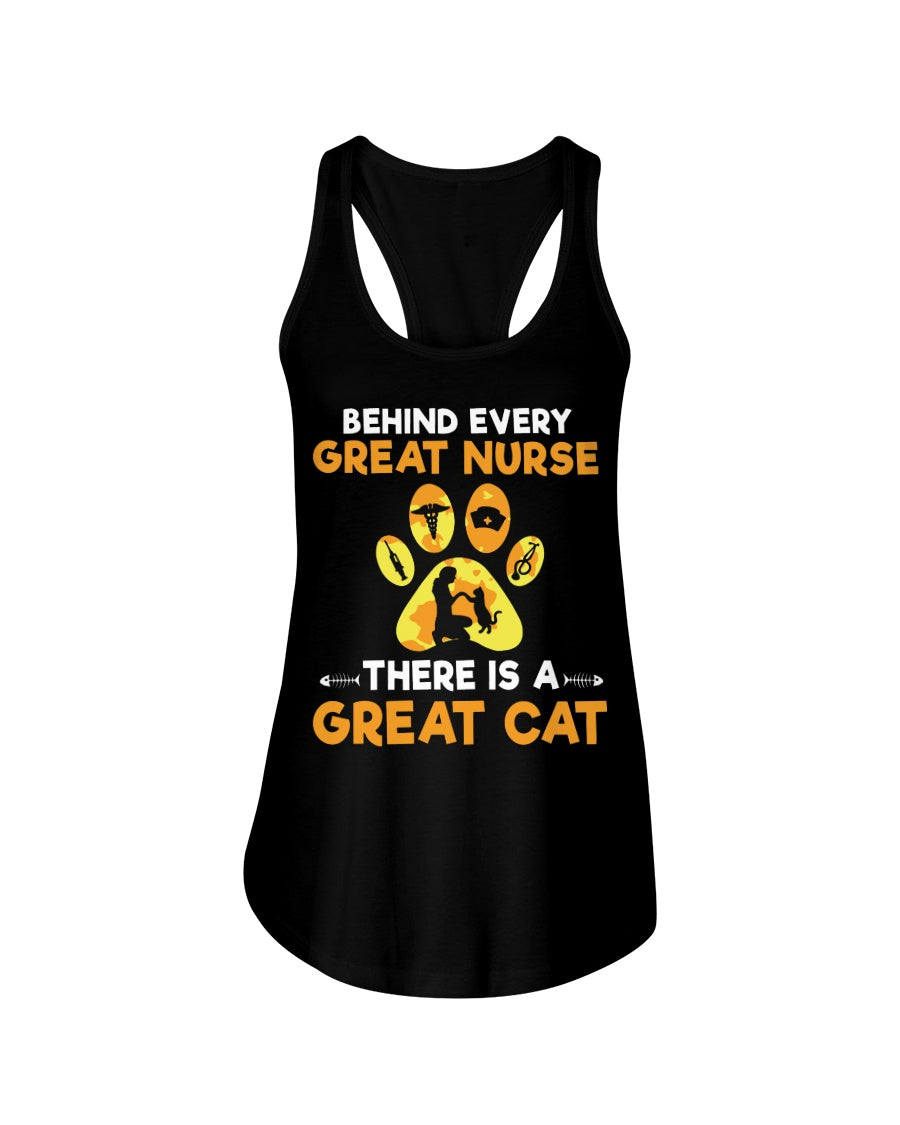 Behind Every Great Nurse There Is A Great Cat Custom Design Ladies Flowy Tank