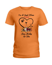 Load image into Gallery viewer, A Simple Woman Loves Dog Hockey And Wine Custom Design Ladies Tee
