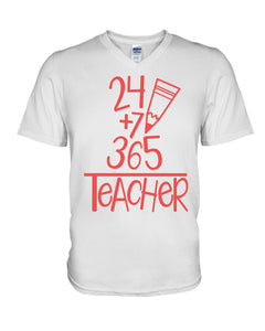 24 +7+ 365 The Cute Meaningful Gift For Teacher Guys V-Neck