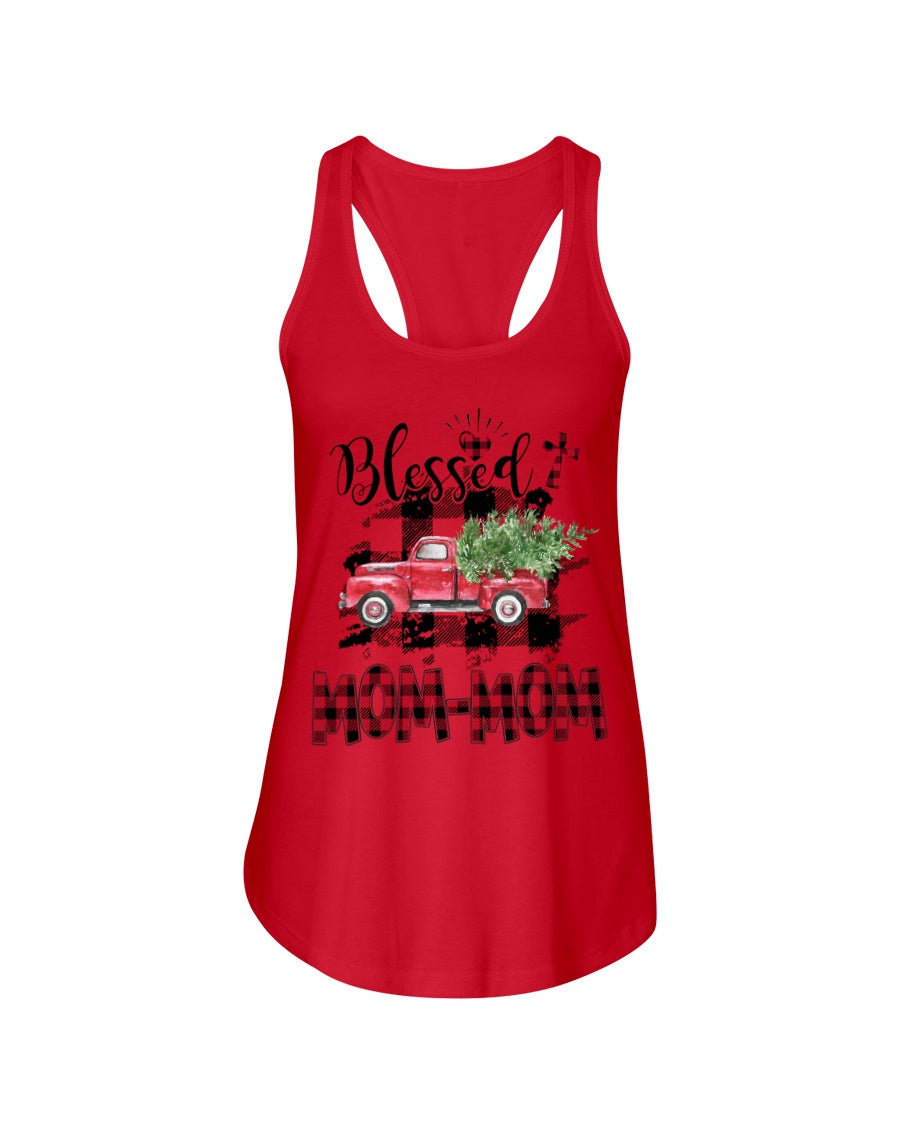 Blessed Mom-Mom Red Plaid Driving Car Custom Design Gifts Ladies Flowy Tank
