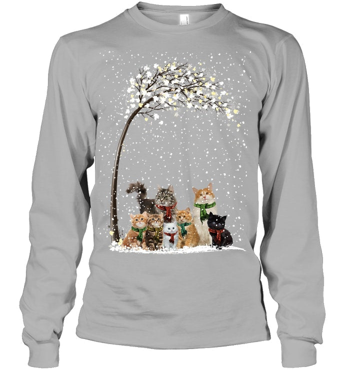 Cats Winter Tree Snowy Gifts Idea Unisex Long Sleeve